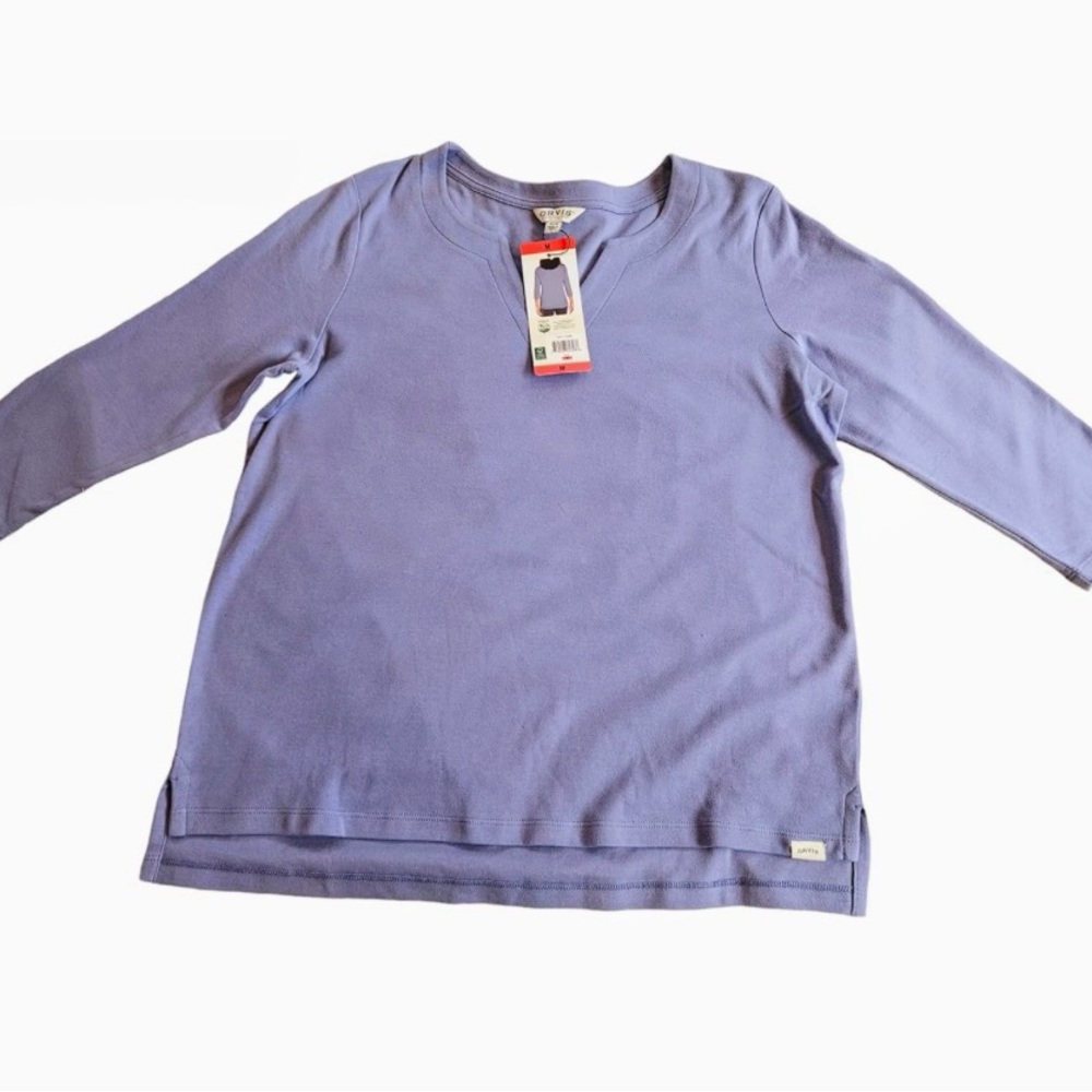 ORVIS Large Ladies Blue 3/4 Sleeves Pina Cotton Tee Top